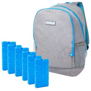 ToCi Kühltasche 16L Kühlrucksack Kühltasche Grau Picknick Rucksack + 6x Kühlakku 200ml